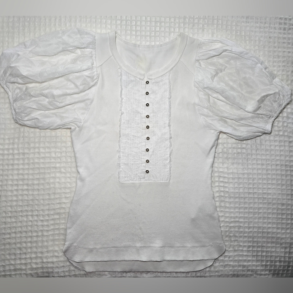 Pilcro White Puff Sleeve Button Front Blouse Size Small